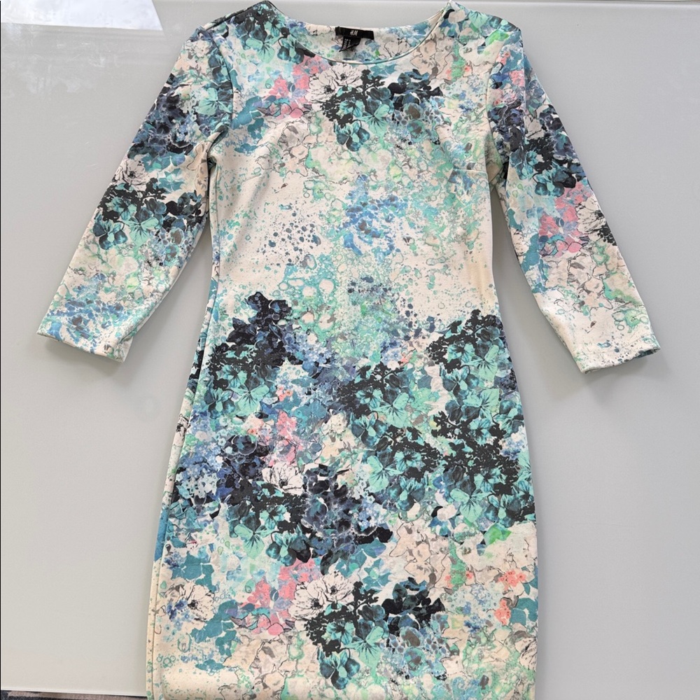 H&M Multicolor Floral 3/4 Sleeve Dress - Size S